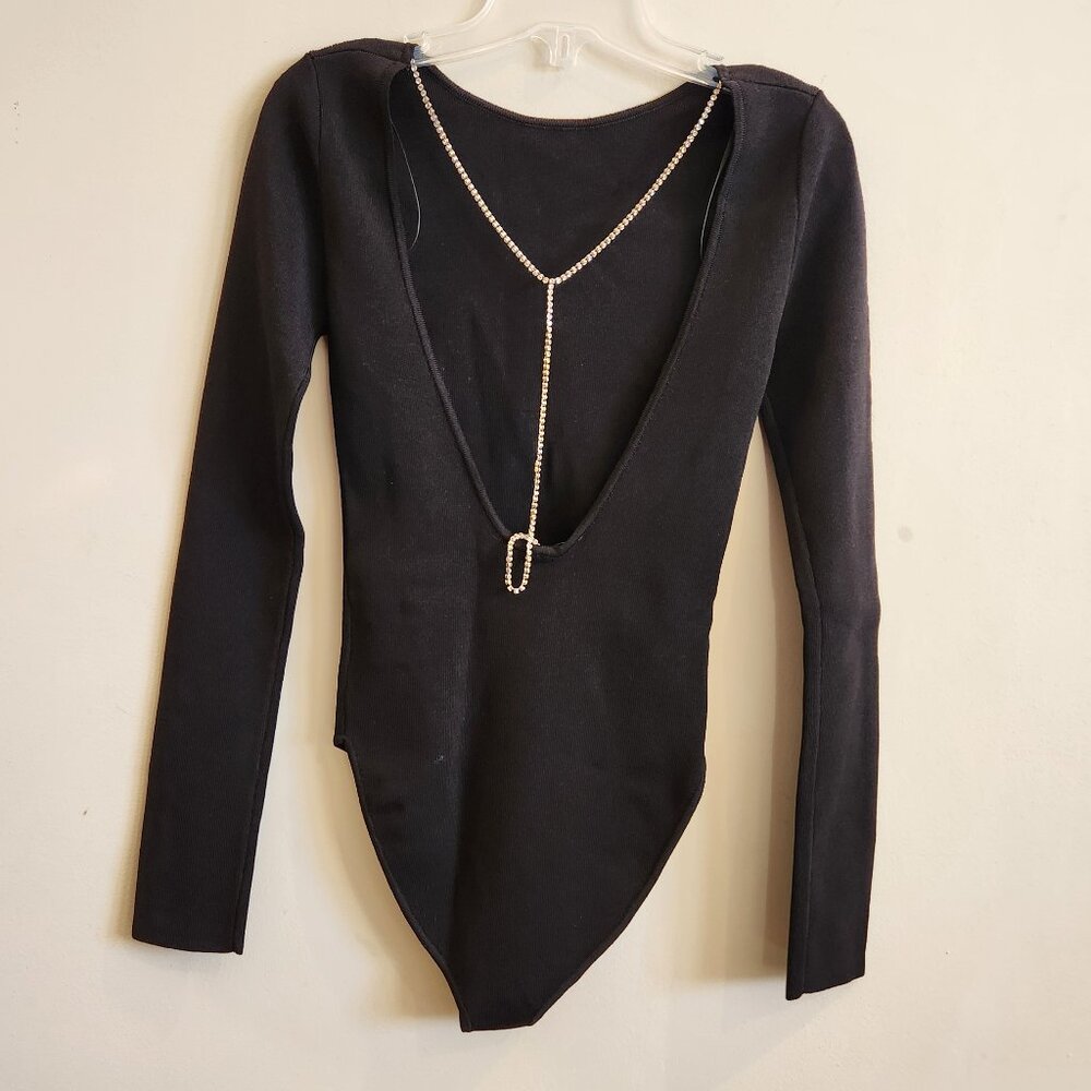 Zara bodysuit V back long sleeves  rhinestone  S